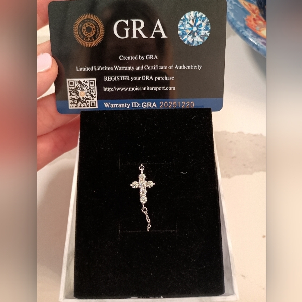 Moissanite Cross Bracelet Sterling Silver GRA Certificate And Gift Box - Picture 5 of 6